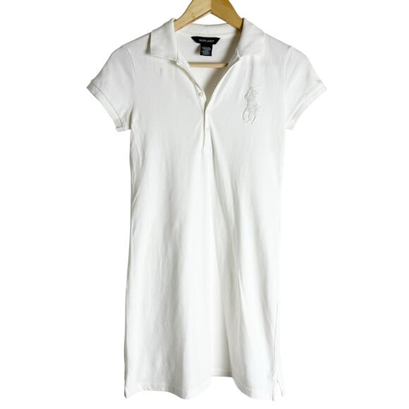 Ralph Lauren White Short Sleeve Embroidered Logo Sporty Polo Shirt Mini Dress XL - Picture 1 of 9